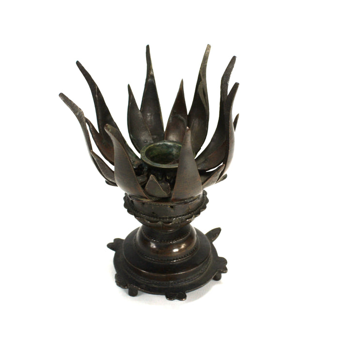 Burmese Bronze Lotus Flower Bud Candle holder, 19th Century, Rotating opening mechanism