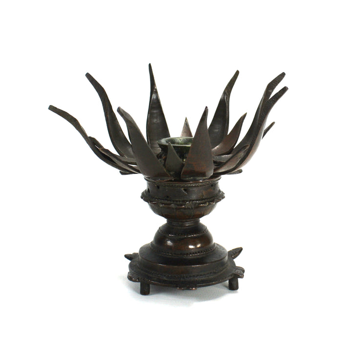 Burmese Bronze Lotus Flower Bud Candle holder, 19th Century, Rotating opening mechanism