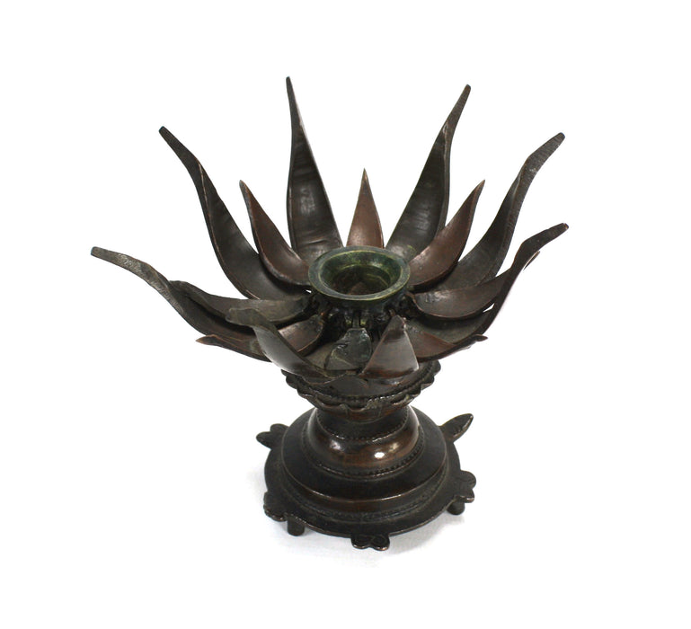 Burmese Bronze Lotus Flower Bud Candle holder, 19th Century, Rotating opening mechanism