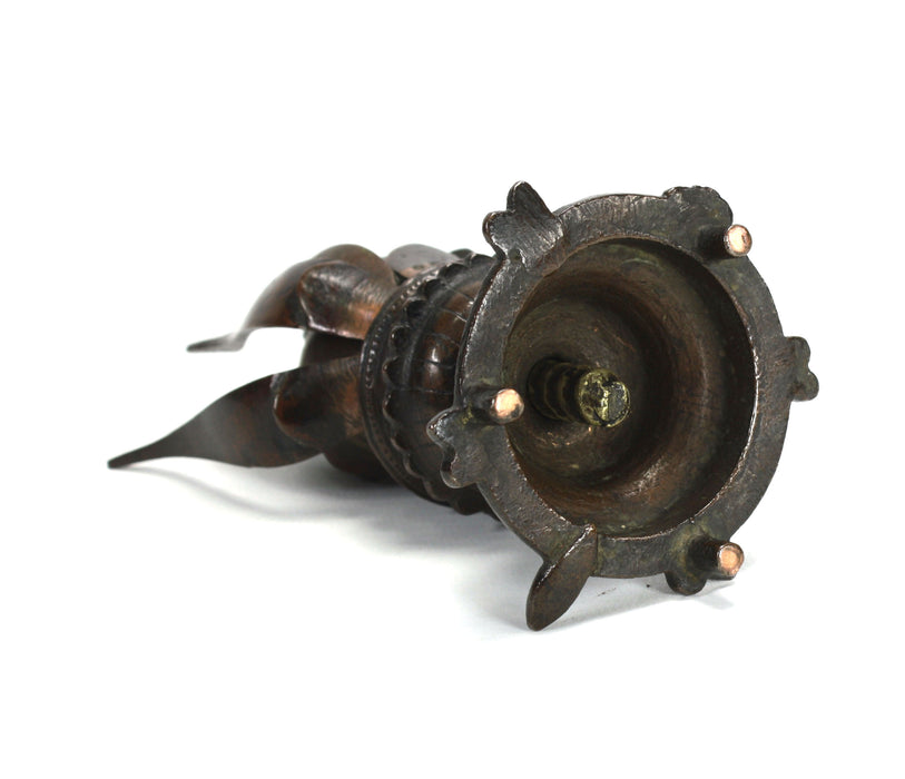 Burmese Bronze Lotus Flower Bud Candle holder, 19th Century, Rotating opening mechanism