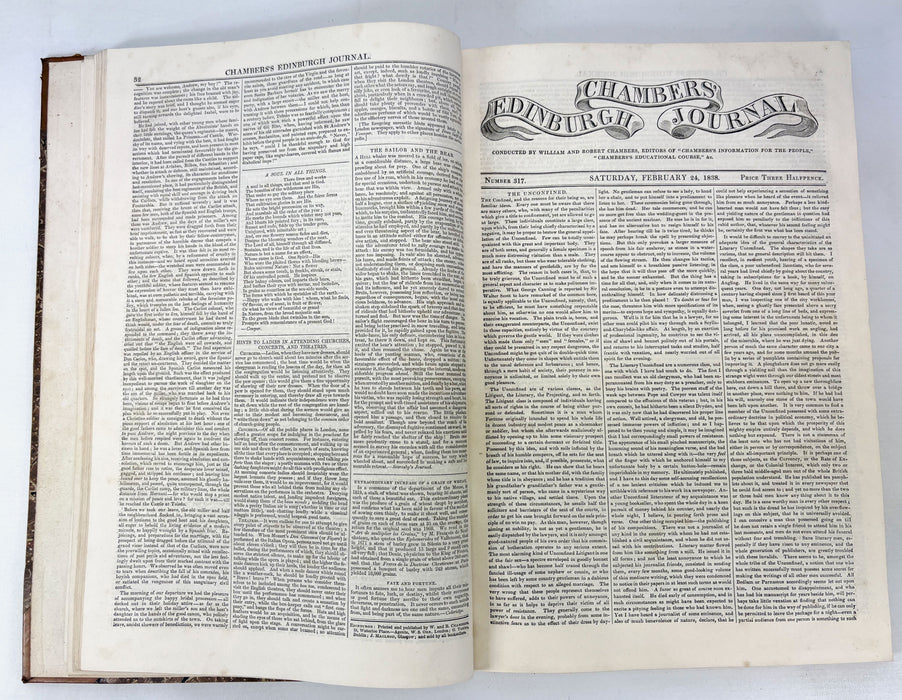 Chambers's Edinburgh Journal, William and Robert Chambers, 4 Volumes; VII, VIII, IX, and XI , Nos. 313-572. 1839-1943