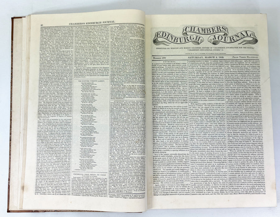Chambers's Edinburgh Journal, William and Robert Chambers, 4 Volumes; VII, VIII, IX, and XI , Nos. 313-572. 1839-1943