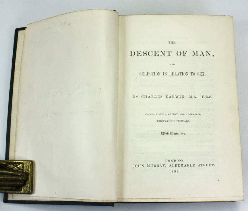 Charles Darwin; The Descent of Man and Selection in Relation to Sex, John Murray, 1899, Second edition, Thirty-Fifth Thousand