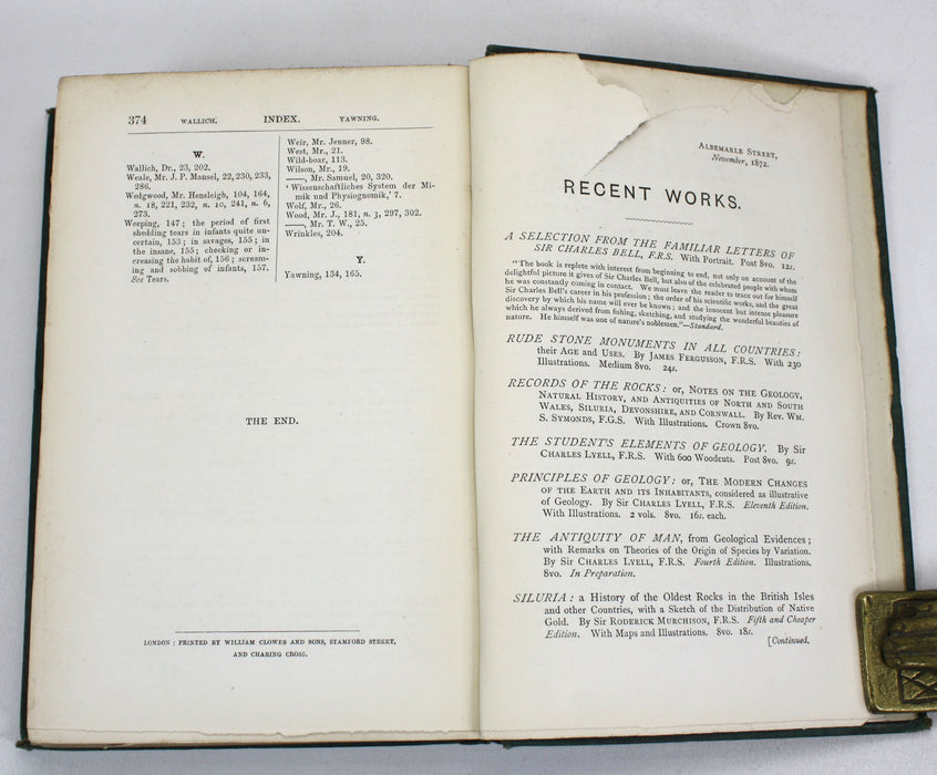 Charles Darwin; The Expression of the Emotions in Man and Animals, John Murray, 1872, First edition, second issue