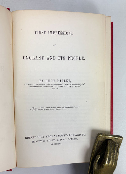 Collected Works of Hugh Miller, 5 uniform volumes, Thomas Constable, Edinburgh, 1857-1858