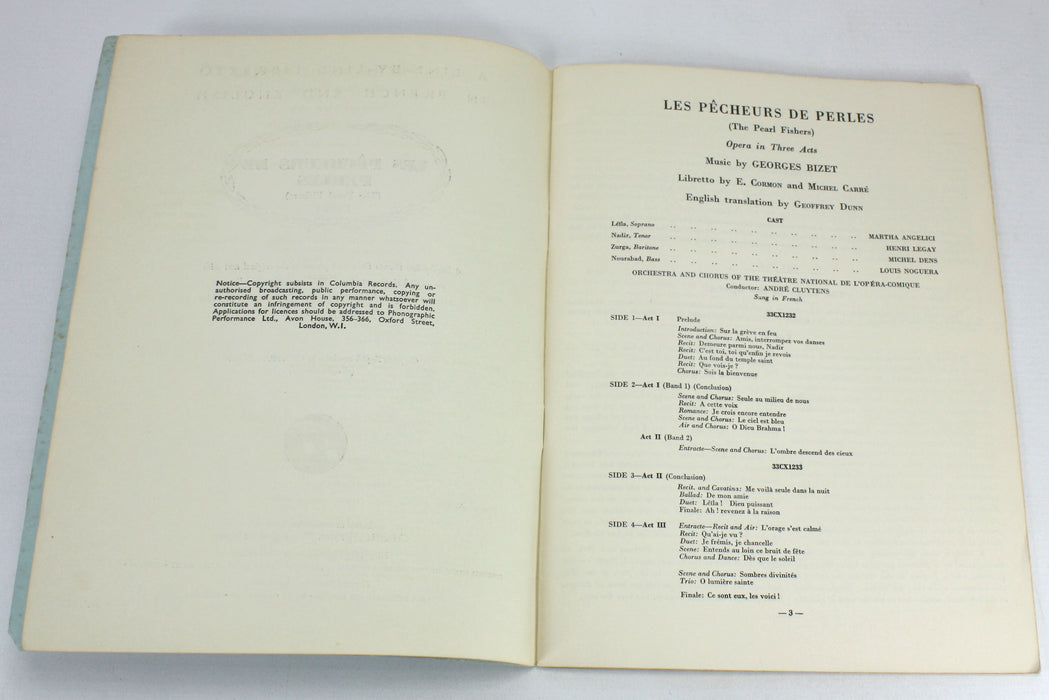 Collection of 3 Columbia Italian, French & English Librettos, Verdi, Rossini, Bizet, 1950s