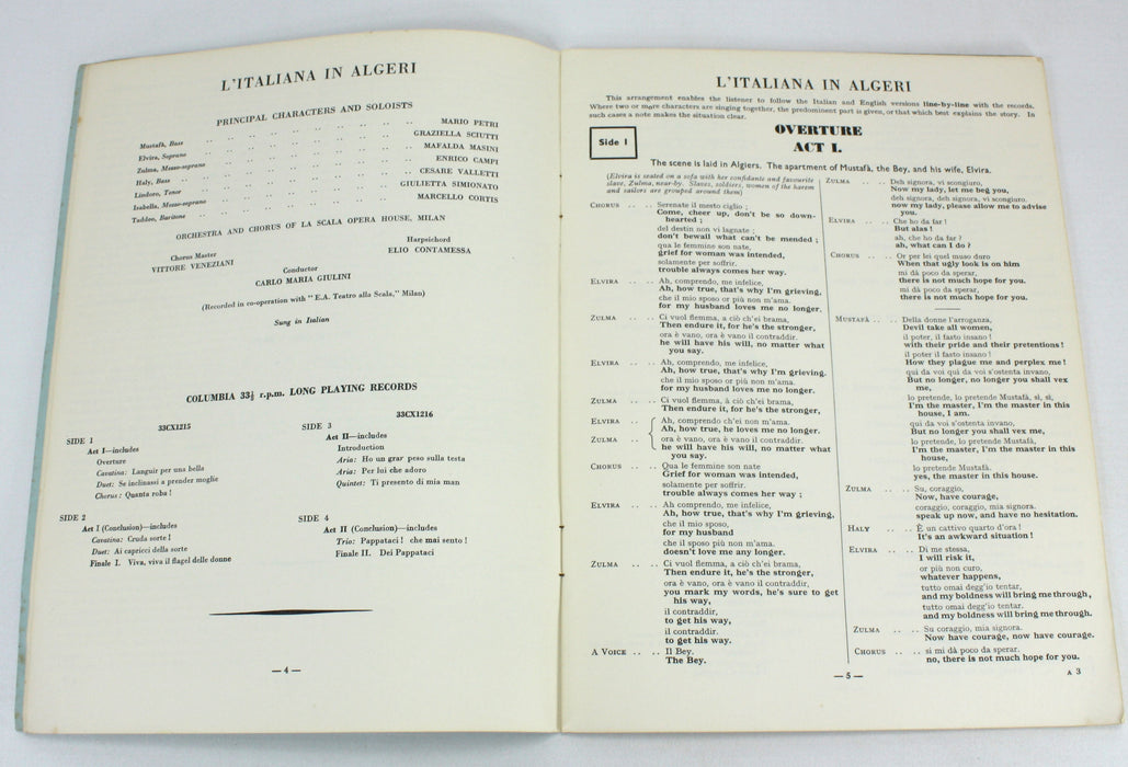 Collection of 3 Columbia Italian, French & English Librettos, Verdi, Rossini, Bizet, 1950s