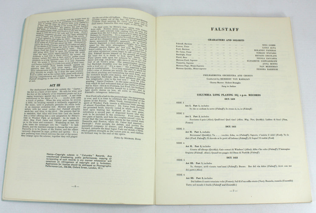 Collection of 3 Columbia Italian, French & English Librettos, Verdi, Rossini, Bizet, 1950s