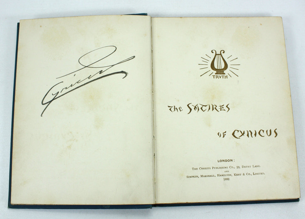 Cynicus (Martin Anderson); The Satires of Cynicus, 1892, Signed, hardback