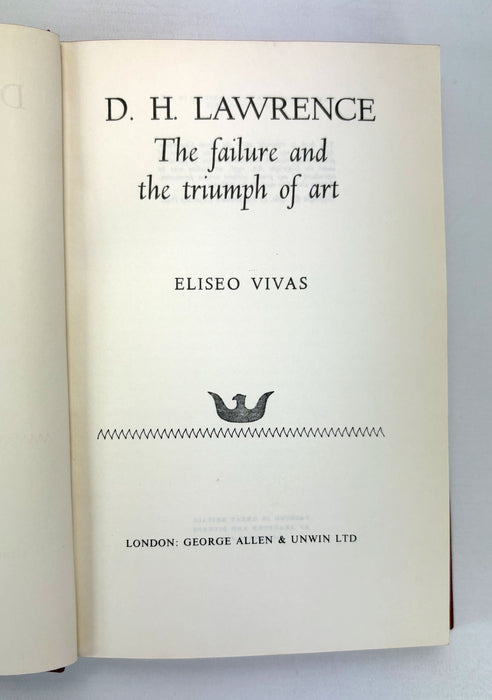 D.H. Lawrence; The Failure and Triumph of Art, by Eliseo Vivas, George Allen and Unwin, 1961, Review Copy