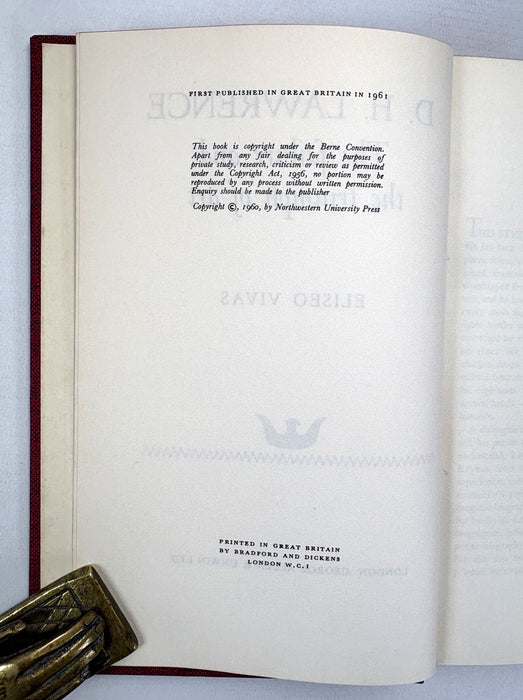 D.H. Lawrence; The Failure and Triumph of Art, by Eliseo Vivas, George Allen and Unwin, 1961, Review Copy