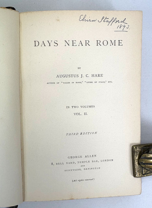 Days Near Rome, Augustus J.C. Hare, in Two Volumes, 1884
