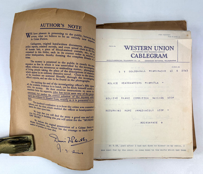 Dennis Wheatley; Murder Off Miami; 1936 first edition dossier, 1979 facsimile, and 1986 book publication