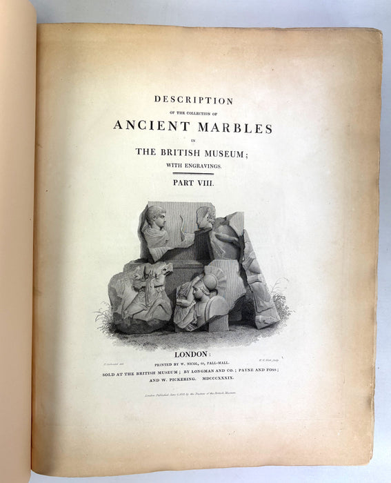 Description of the Collection of Ancient Marbles in the British Museum; With Engravings / Engravings from the Ancient Marbles – Parts VIII (Parthenon Frieze, 1839) & X (Townley Collection, 1845), folio, edited by Edward Hawkins.