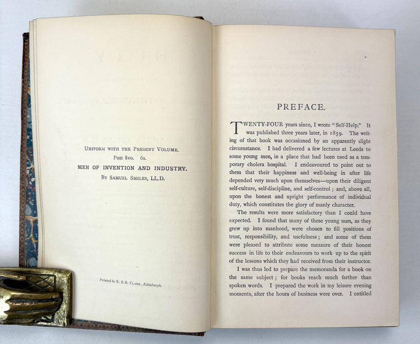Duty, with Illustrations of Courage, Patience, & Endurance, by Samuel Smiles, John Murray, 1886. Prize binding.