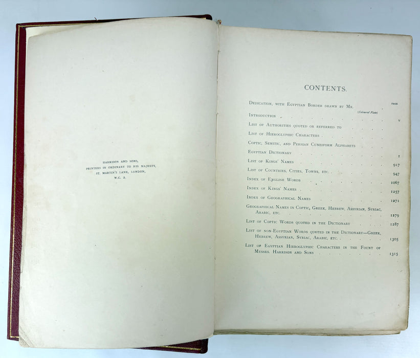 Sir E. A. Wallis Budge. An Egyptian Hieroglyphic Dictionary. Exceptional Harrison & Sons Printer's Working Production Copy, documenting the manufacture of the first edition, 1916-1920.