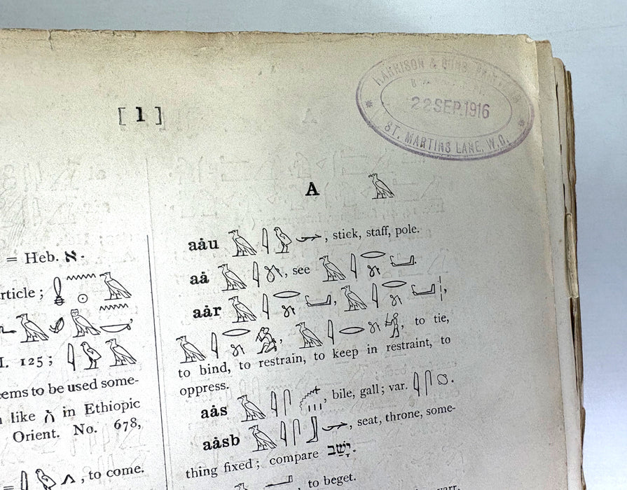 Sir E. A. Wallis Budge. An Egyptian Hieroglyphic Dictionary. Exceptional Harrison & Sons Printer's Working Production Copy, documenting the manufacture of the first edition, 1916-1920.