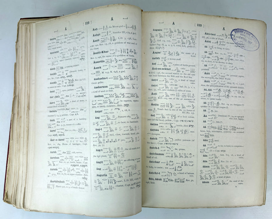 Sir E. A. Wallis Budge. An Egyptian Hieroglyphic Dictionary. Exceptional Harrison & Sons Printer's Working Production Copy, documenting the manufacture of the first edition, 1916-1920.