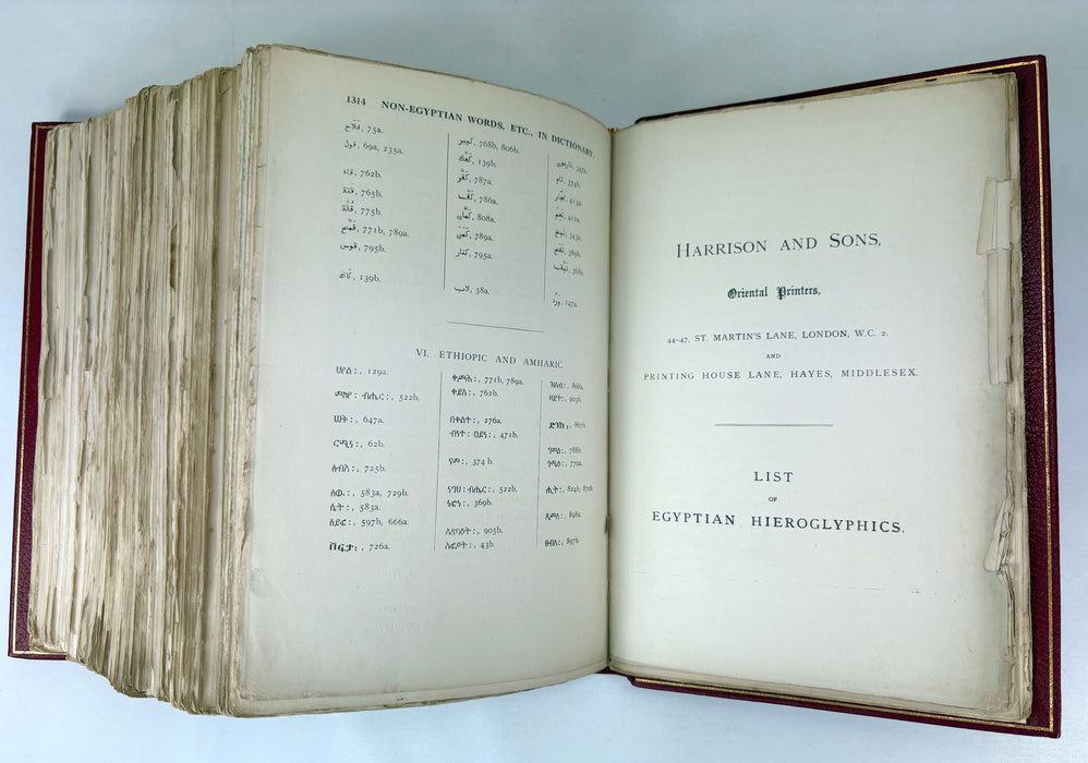 Sir E. A. Wallis Budge. An Egyptian Hieroglyphic Dictionary. Exceptional Harrison & Sons Printer's Working Production Copy, documenting the manufacture of the first edition, 1916-1920.