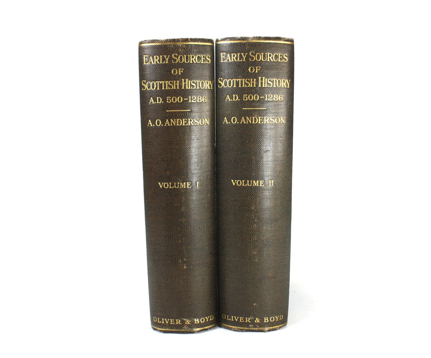 Early Sources of Scottish History A.D. 500 to 1286, Alan Orr Anderson, 1922, No. 1 of only 16 sets, signed by Publisher