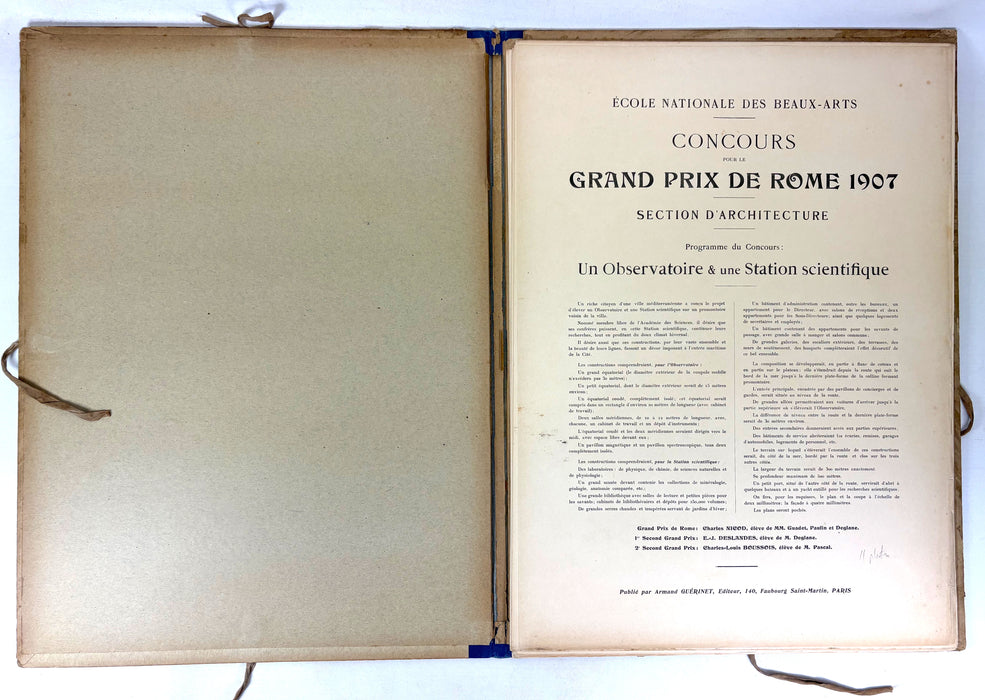Ecole Nationale Des Beaux-Arts; Les Grand Prix de Rome d'Architecture, 1907 Folio of Architectural Plates