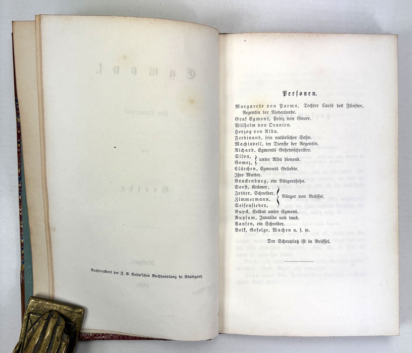 Egmont. Ein Trauerspiel von Goethe. Stuttgart; Verlag der J.G. Cotta’schen Buchhandlung, 1866.