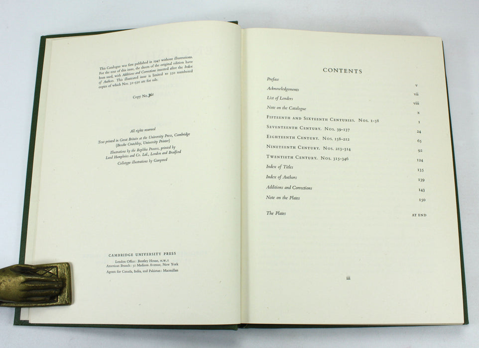 English Poetry; An Illustrated Catalogue of First and Early Editions Exhibited in 1947 at 7 AldemarleStreet, London, John Hayward, 1950 numbered, limited edition