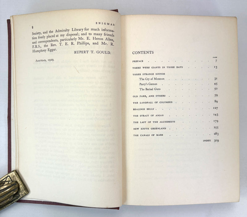 Enigmas; Another Book of Unexplained Facts, by Rupert T. Gould. Published by Philip Allan, 1929.