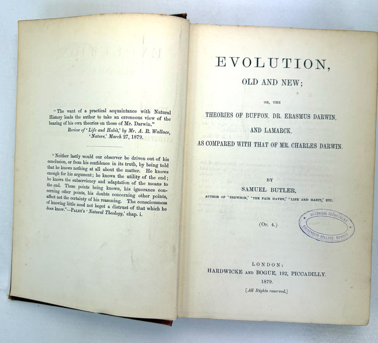 Evolution, Old and New; or, The Theories of Buffon, Dr. Erasmus Darwin, and Lamarck, As Compared with that of Mr. Charles Darwin, by Samuel Butler, 1879