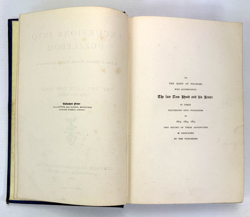 Excursions into Puzzledom; A Book of Charades, Acrostics, Enigmas, Conundrums, by the Late Tom Hood and His Sister, 1879