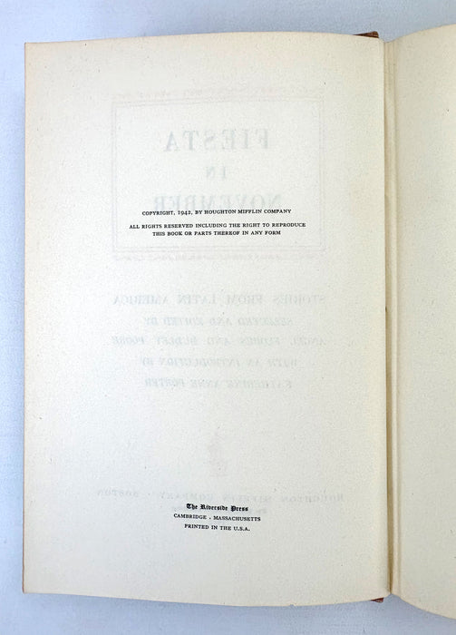 Fiesta in November; Stories from Latin America, edited by Angel Flores & Dudley Poore, Houghton Mifflin, 1942