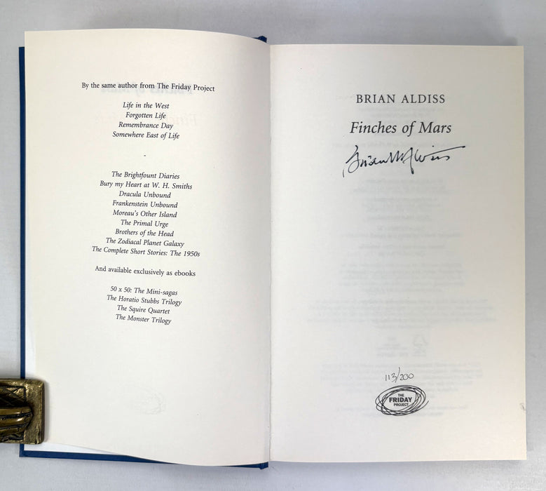 Finches of Mars, by Brian Aldiss. Signed and numbered 113/200 first edition, The Friday Project, 2013