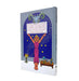 Book cover with a stylized illustration of a woman in a pink dress with her arms raised, set against a blue background with text and symbols.