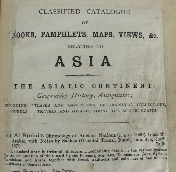 Francis Edwards Catalogue; Classified Catalogue of Books, Pamphlets, Maps, Views, &c. Relating to Asia, c. 1910