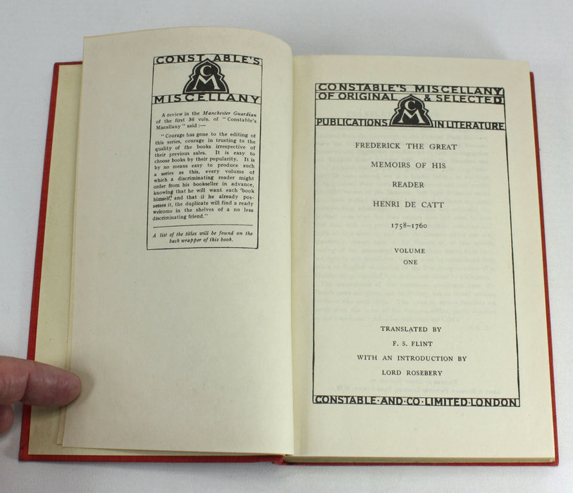 Constable's Miscellany; Frederick The Great, Memoirs of His Reader, Henri de Catt, 2 Volume Set, 1929