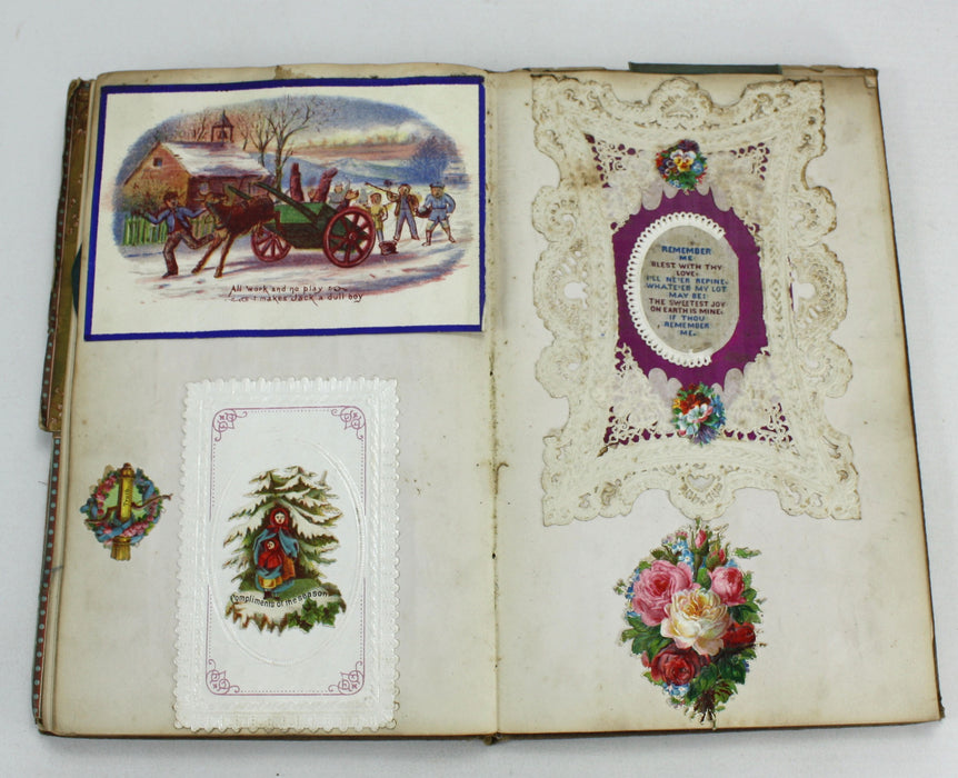 French language Poetry scrapbook, Augustine Ruchet, c. 60 Manuscript / pictorial pages, 1870