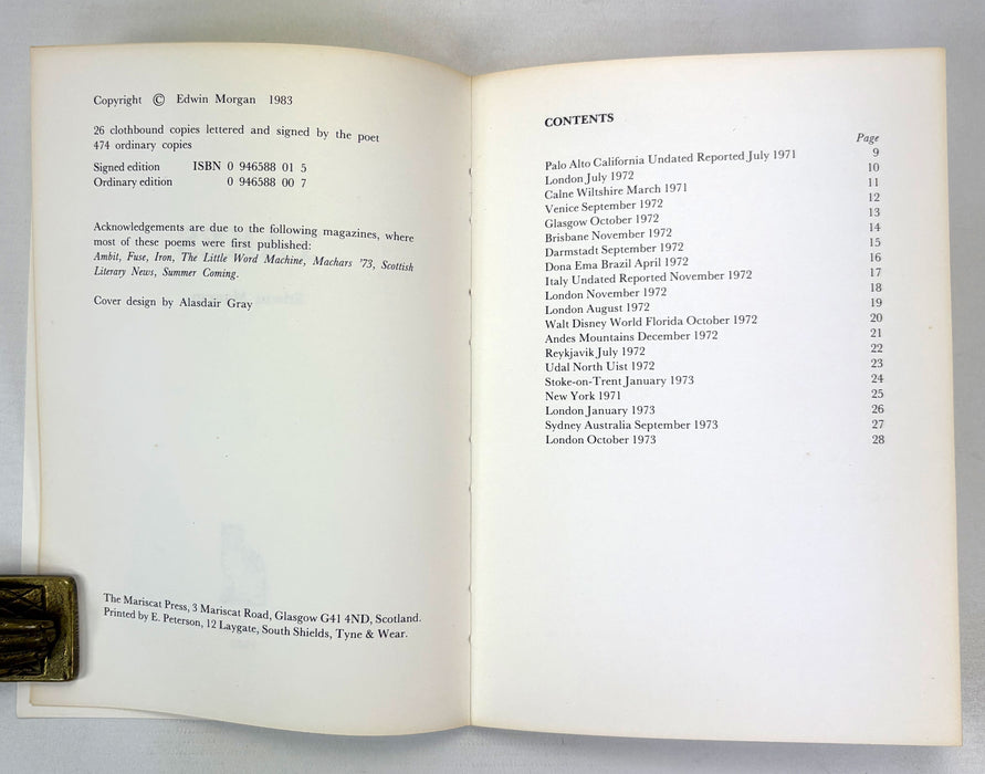 Grafts/Takes by Edwin Morgan, Covers designed by Alasdair Gray, Mariscat, 1983, Limited edition