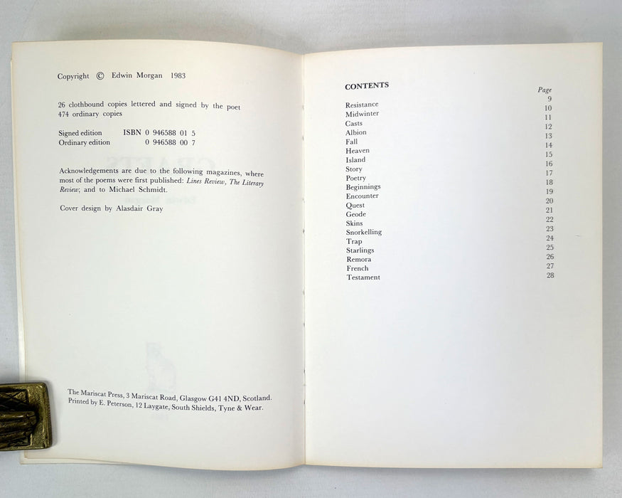 Grafts/Takes by Edwin Morgan, Covers designed by Alasdair Gray, Mariscat, 1983, Limited edition