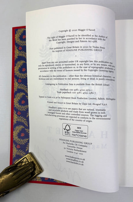 Hamnet, by Maggie O'Farrell, Tinder Press, 2020, Signed first edition