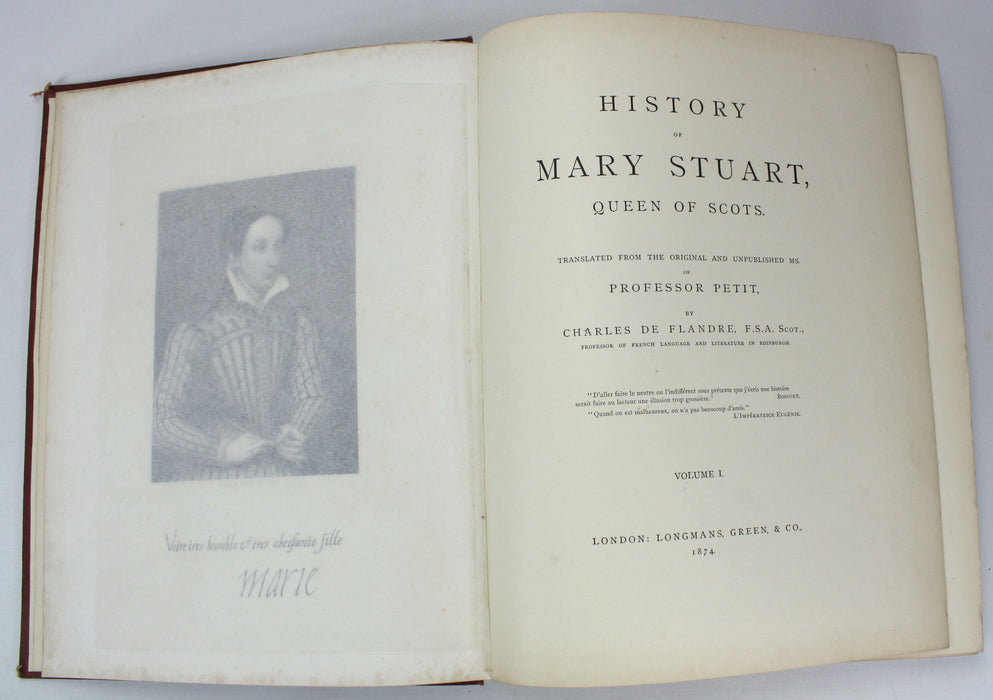 History of Mary Stuart, Queen of Scots, Professor Petit, Charles de Flandre, 2 Volume Set, 1874
