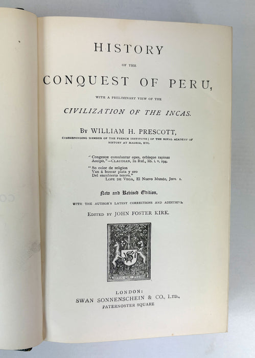 History of the Conquest of Peru, by William H. Prescott, Swan Sonnenschein & Co., 1893, Magdalen College, Oxford prize binding