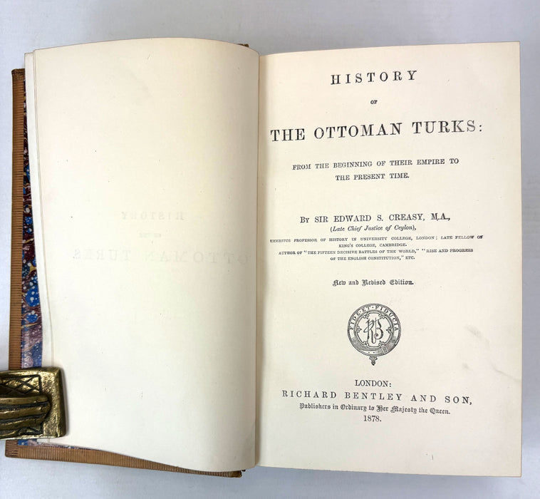 History of the Ottoman Turks, by Sir Edward S. Creasy, Richard Bentley and Son, 1878, Magdalen College, Oxford prize binding