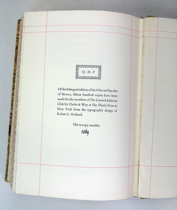 Horace. Odes and Epodes; in the Original Latin and in English Translations Selected and Edited with an Introduction by Louis Untermeyer. Accompanied by Reproductions of Pages from Earlier Editions. The Limited Editions Club.