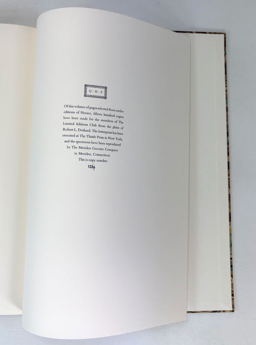 Horace. Odes and Epodes; in the Original Latin and in English Translations Selected and Edited with an Introduction by Louis Untermeyer. Accompanied by Reproductions of Pages from Earlier Editions. The Limited Editions Club.