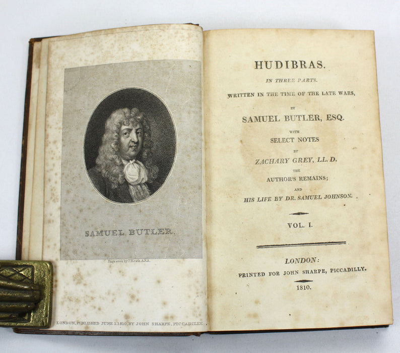 Hudibras in Three Parts, Samuel Butler, with notes by Zachary Grey. In 2 Volumes complete, 1810.