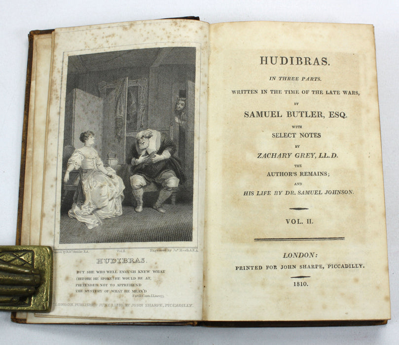 Hudibras in Three Parts, Samuel Butler, with notes by Zachary Grey. In 2 Volumes complete, 1810.