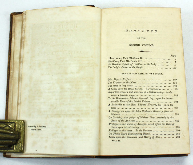 Hudibras in Three Parts, Samuel Butler, with notes by Zachary Grey. In 2 Volumes complete, 1810.