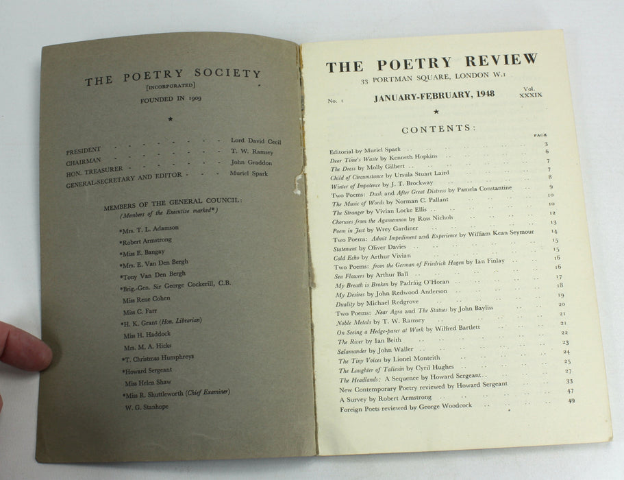 The Poetry Review, January-February 1948, Vol XXXIX, No. 1. Edited by Muriel Spark.