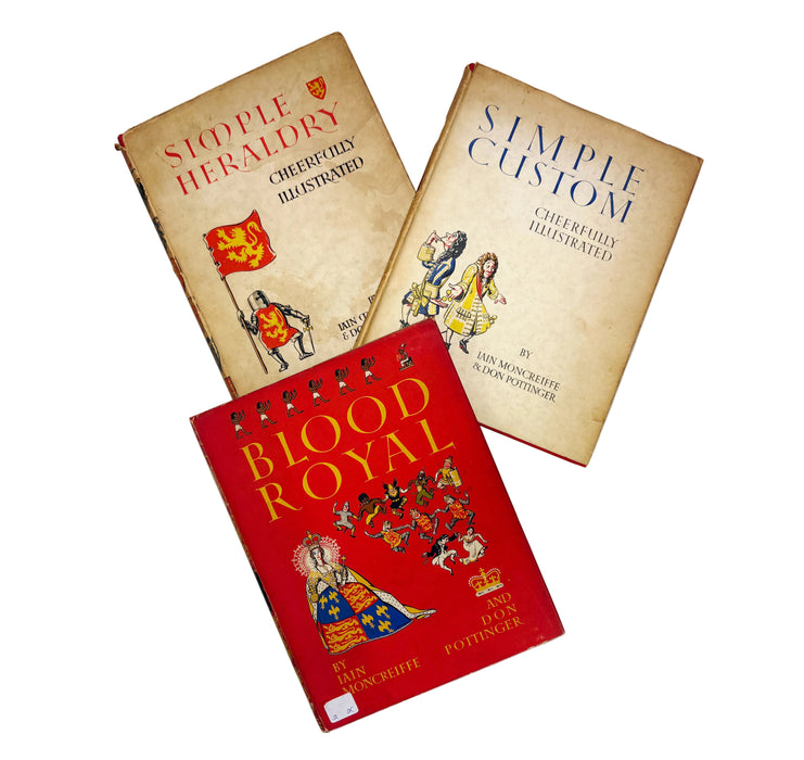 Iain Moncreiffe and Don Pottinger; Set of 3 of their 'Cheerfully Illustrated' series; Simple Heraldry, Simple Custom, and Blood Royal, 1953-1956
