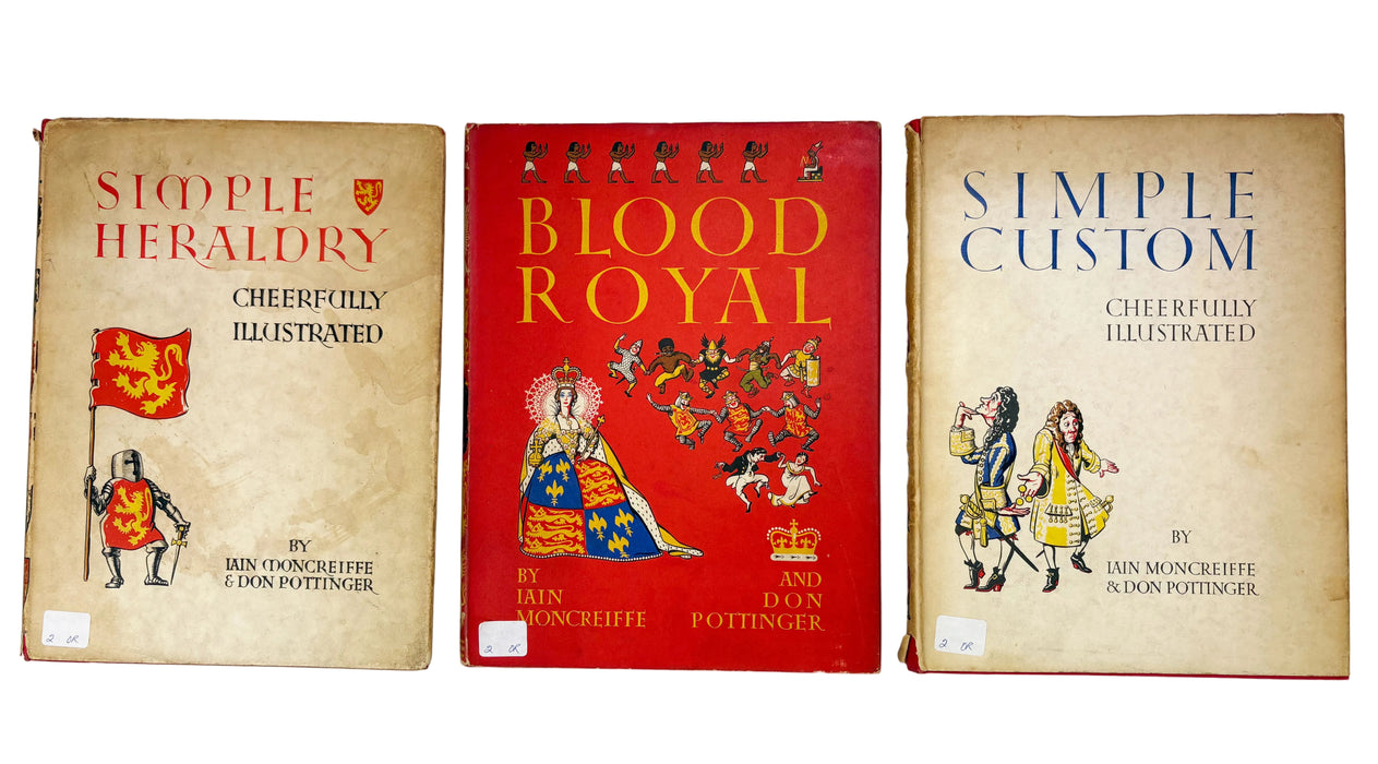 Iain Moncreiffe and Don Pottinger; Set of 3 of their 'Cheerfully Illustrated' series; Simple Heraldry, Simple Custom, and Blood Royal, 1953-1956